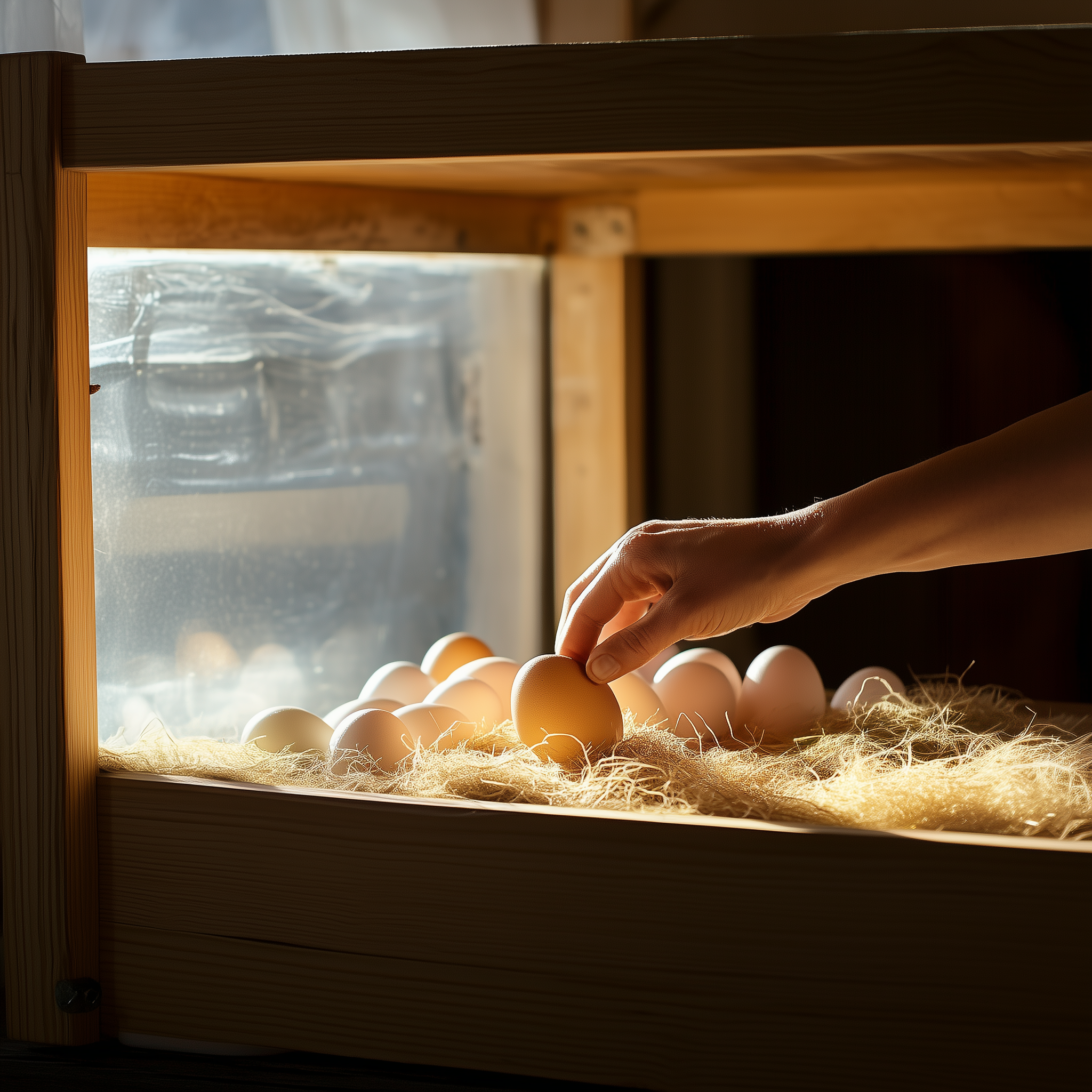 High-quality hatching eggs in an incubator at Grove Homestead, showcasing expert care with optimal temperature, humidity, and egg turning for successful chick hatching